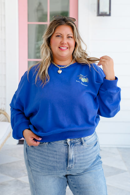 Long Sleeve Crew Neck Sweatshirt with Fruit and Lobster "Buon Appetito"