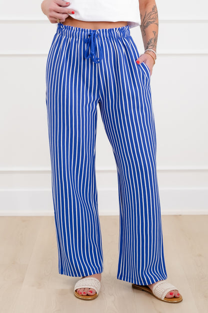 Stripe Elastic Waist Pants with Drawstring