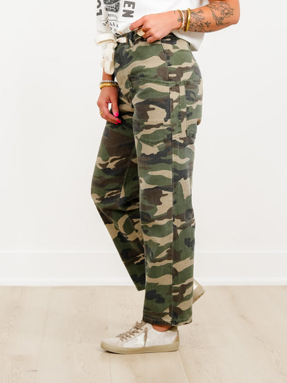 Vintage Washed Camouflage Cargo Pants With Rope Belt
