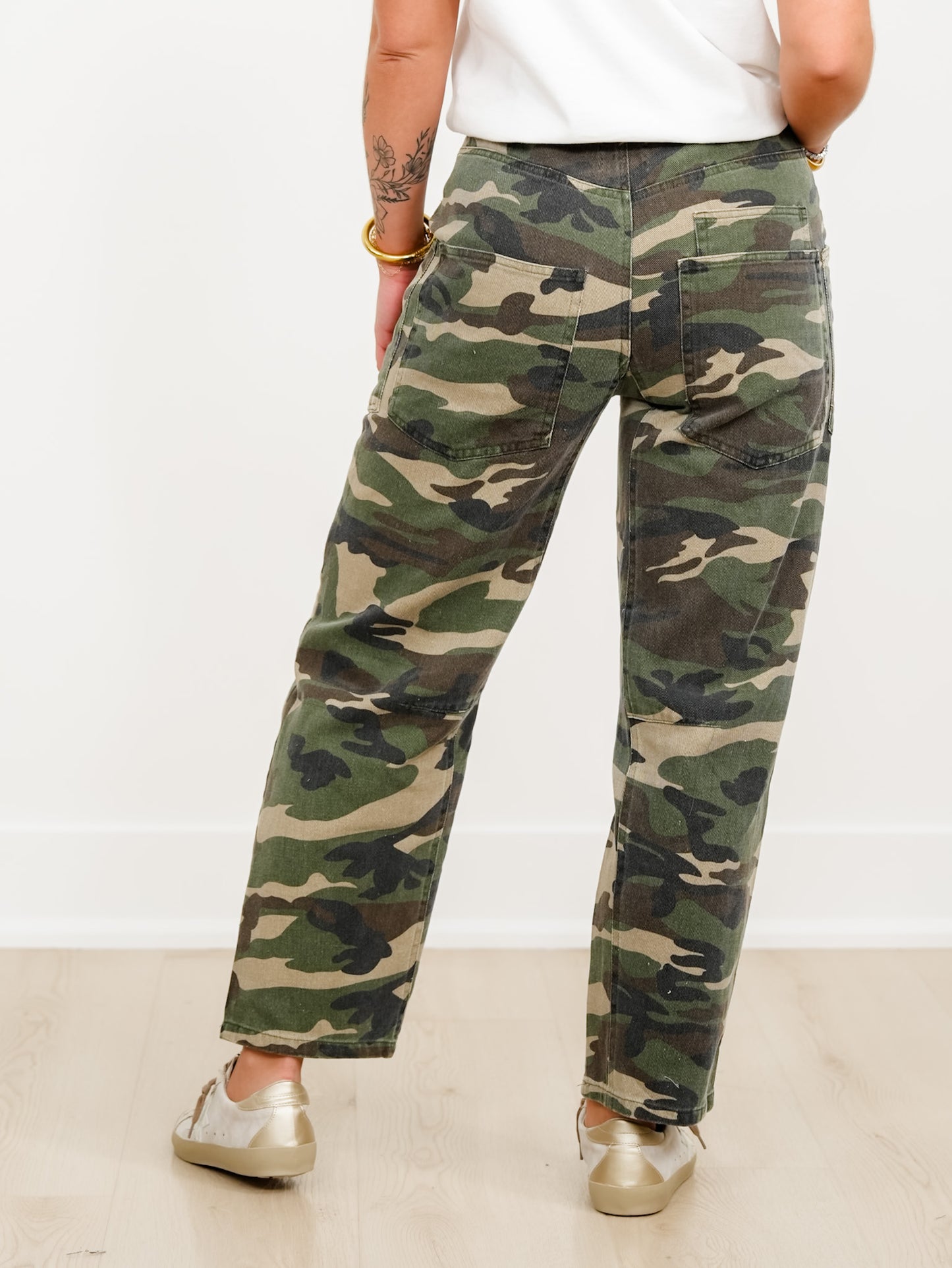 Vintage Washed Camouflage Cargo Pants With Rope Belt