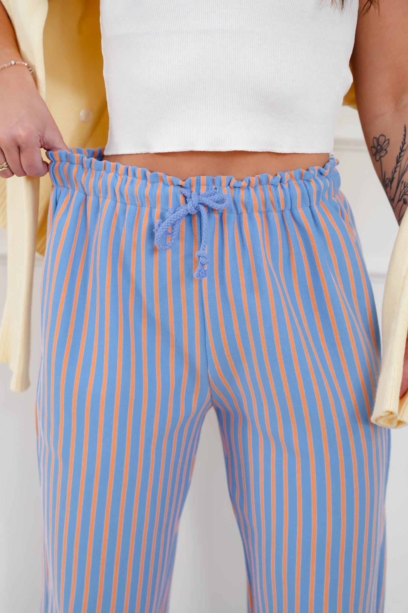 Stripe Elastic Waist Pants with Drawstring