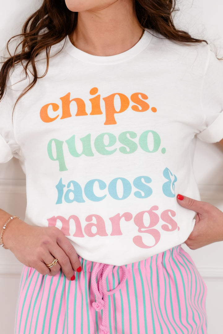 Plus/Reg Short Sleeve "Chips. Queso. Tacos & Margs" Graphic Tee