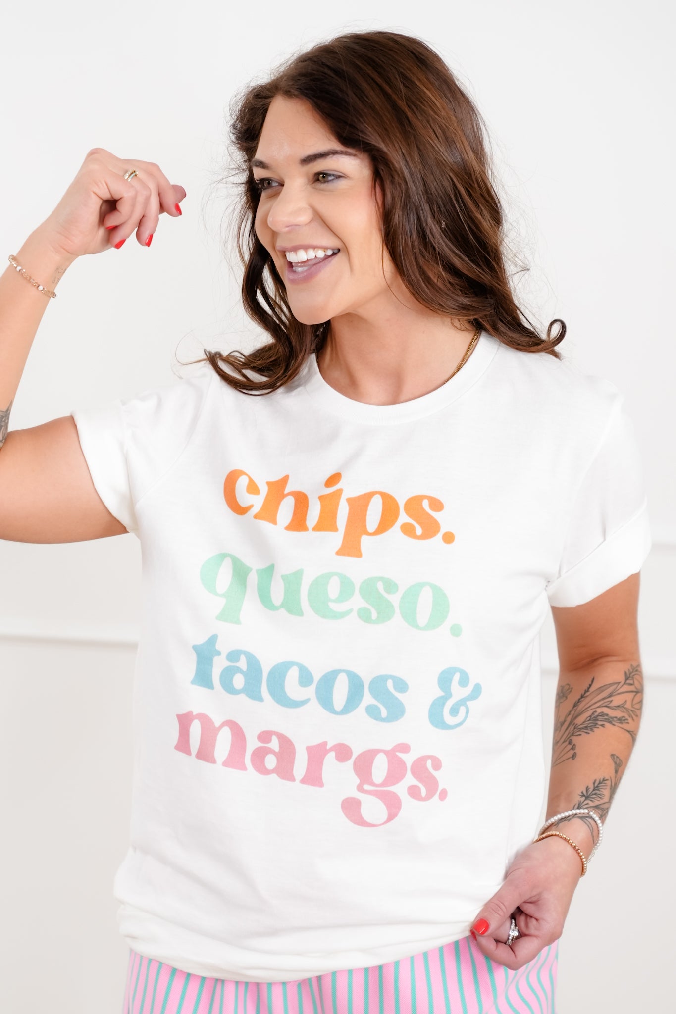 Plus/Reg Short Sleeve "Chips. Queso. Tacos & Margs" Graphic Tee