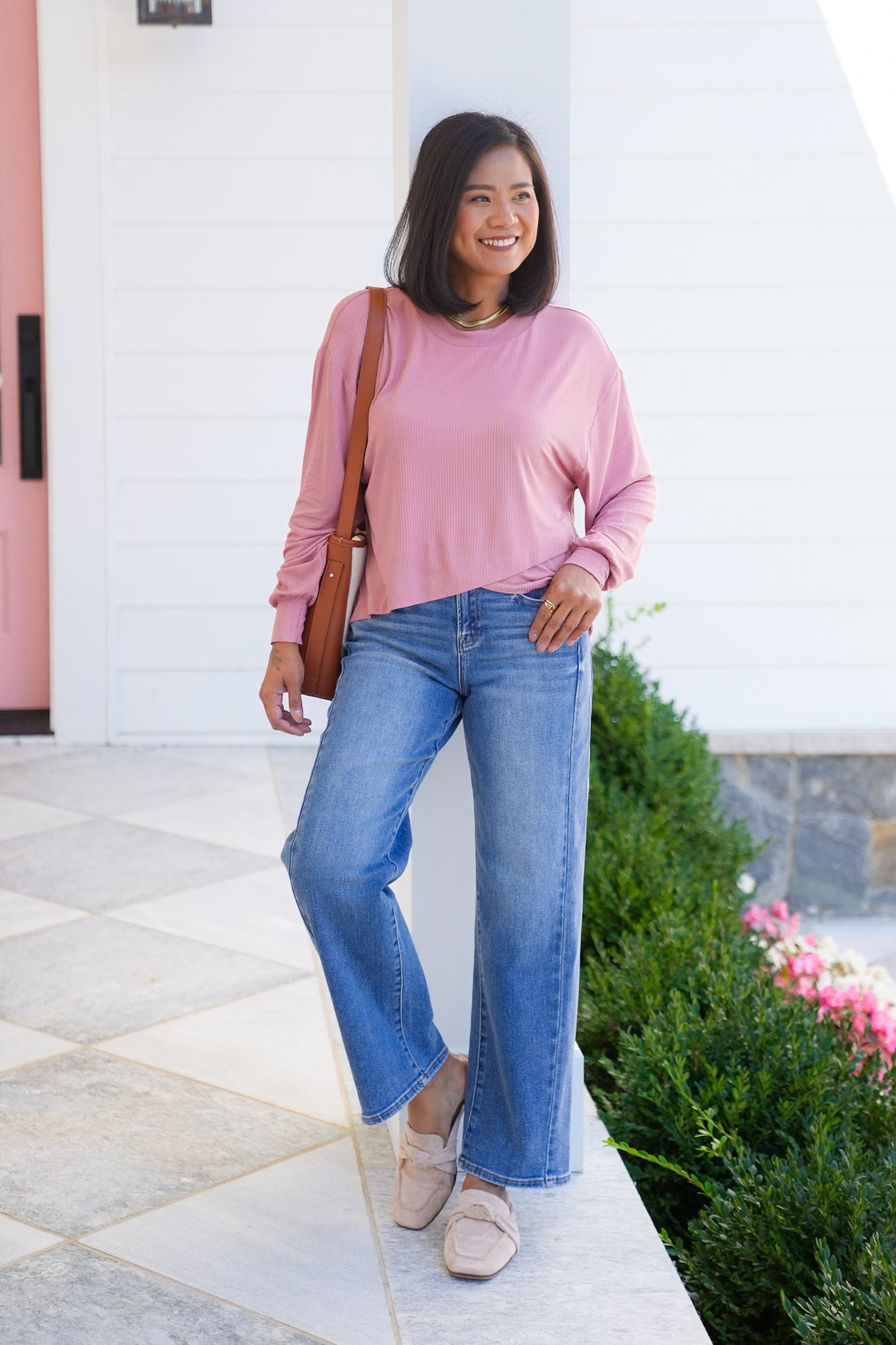 Ribbed Long Sleeve Layered Hem Top