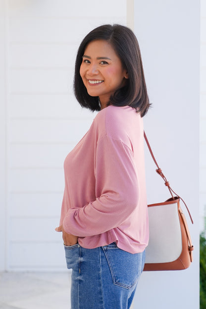 Ribbed Long Sleeve Layered Hem Top