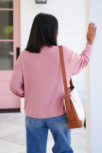 Ribbed Long Sleeve Layered Hem Top