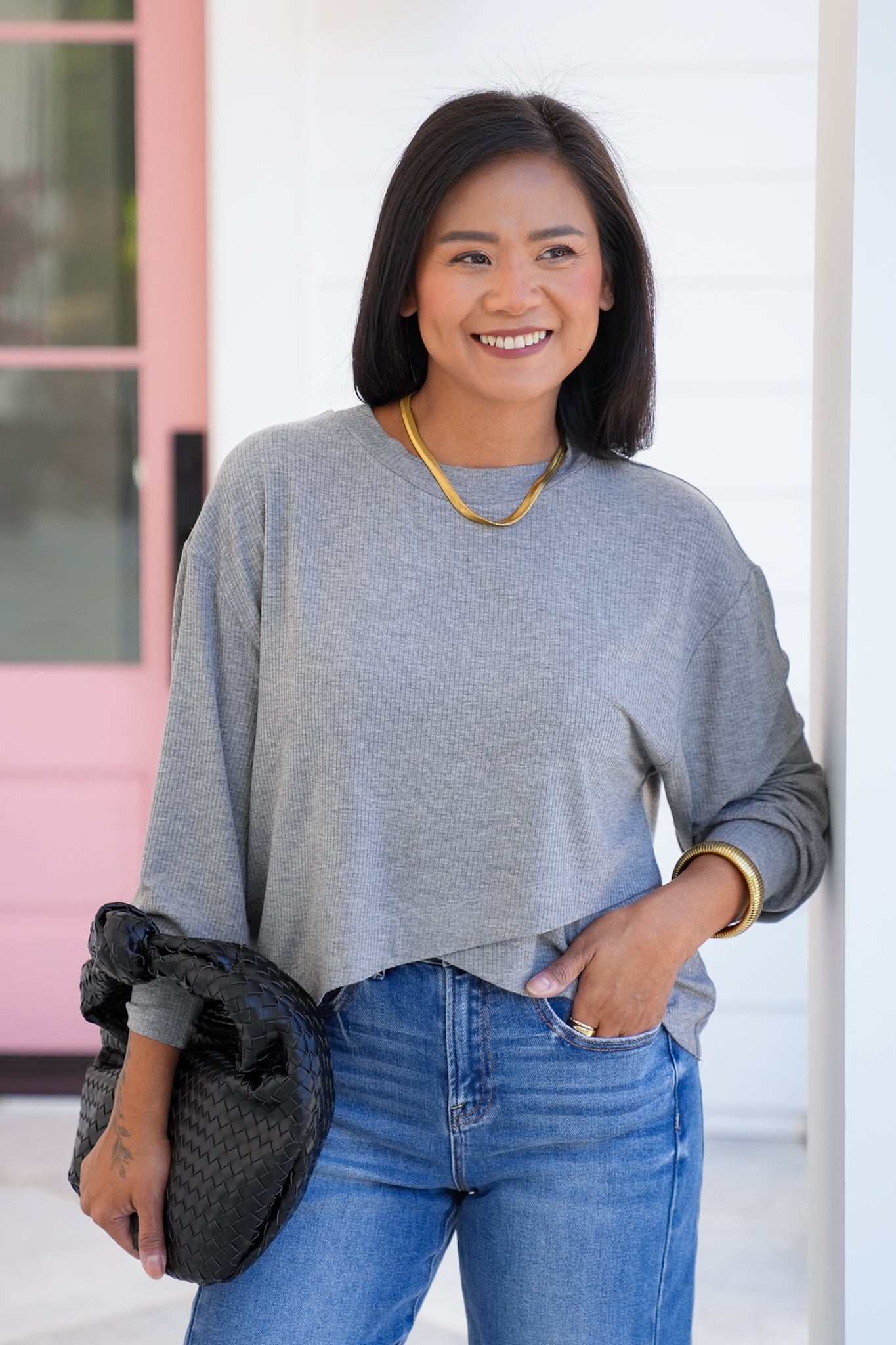 Ribbed Long Sleeve Layered Hem Top