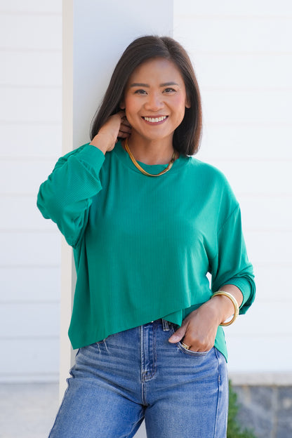 Ribbed Long Sleeve Layered Hem Top