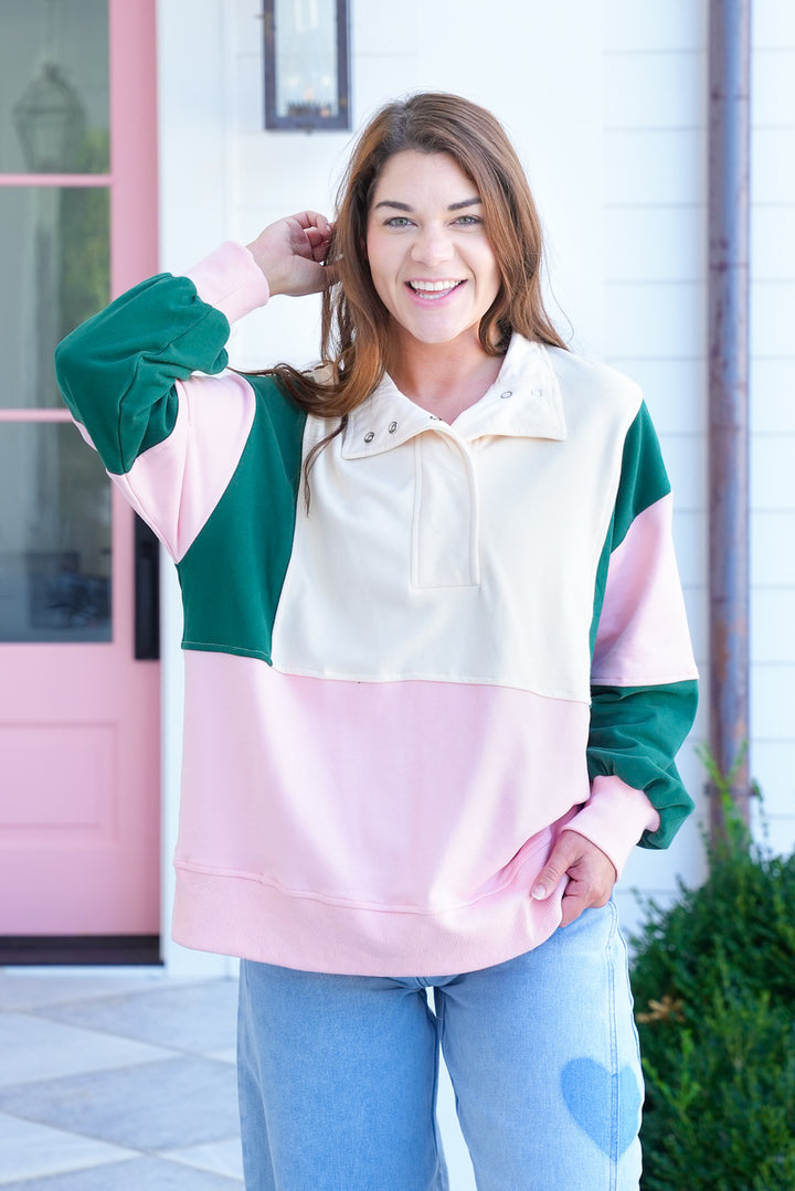 Color Block Long Sleeve Pullover Sweatshirt