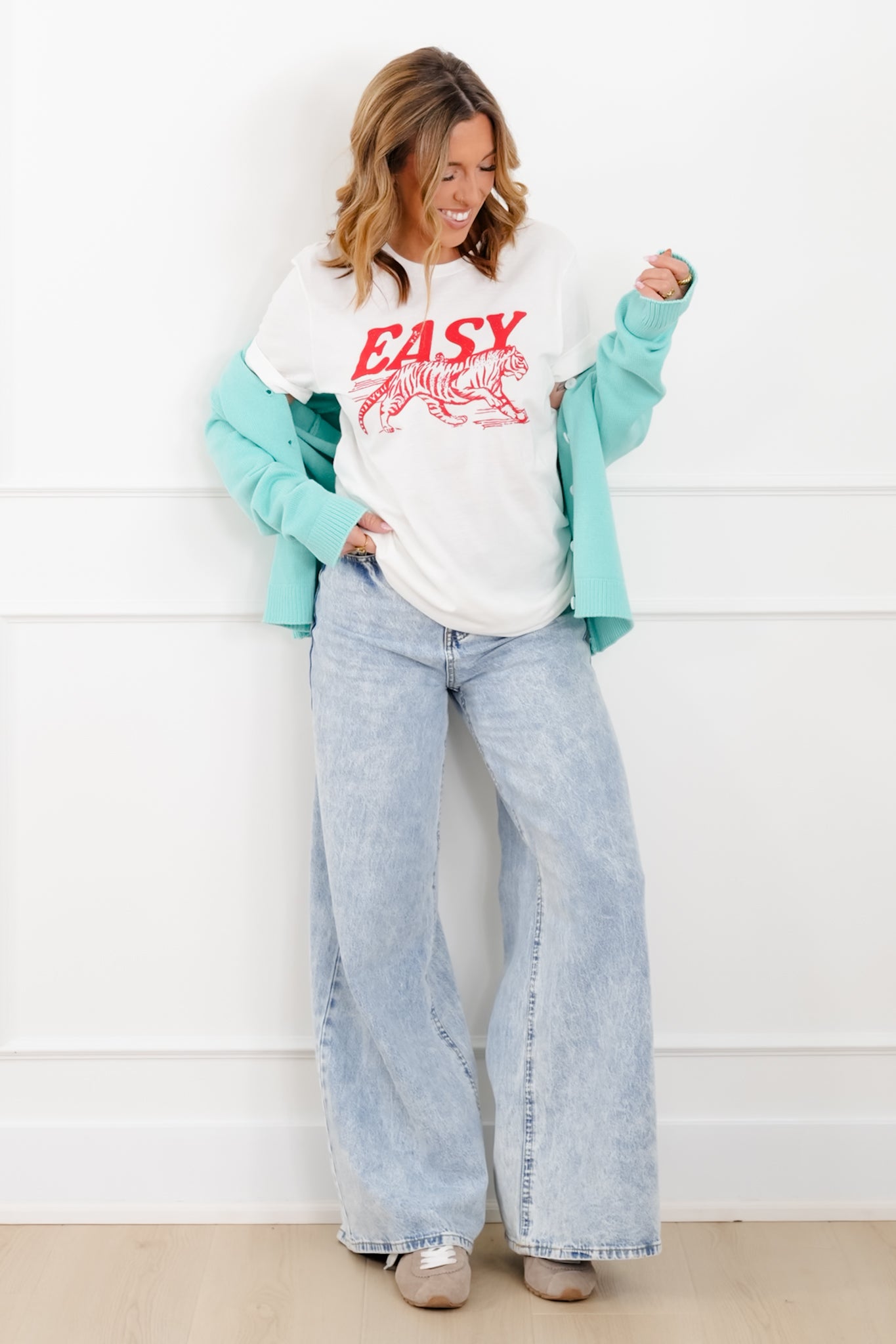 Plus/Reg White Short Sleeve "Easy Tiger" Graphic Tee