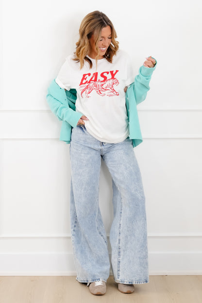 Plus/Reg White Short Sleeve "Easy Tiger" Graphic Tee