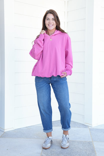 Solid Long Sleeve Bubble Hem Pullover Sweatshirt
