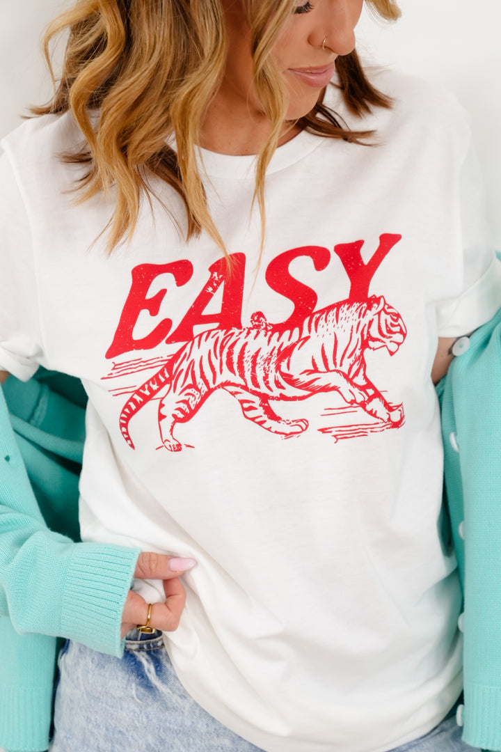 Plus/Reg White Short Sleeve "Easy Tiger" Graphic Tee