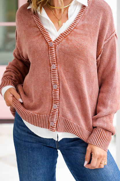 Washed Long Sleeve Button Down Cardigan