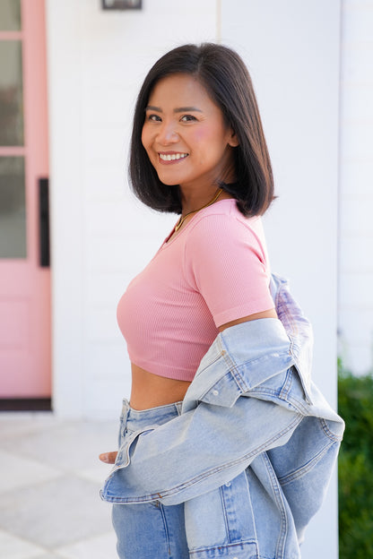 Door Buster! Ribbed Short Sleeve Cropped Top