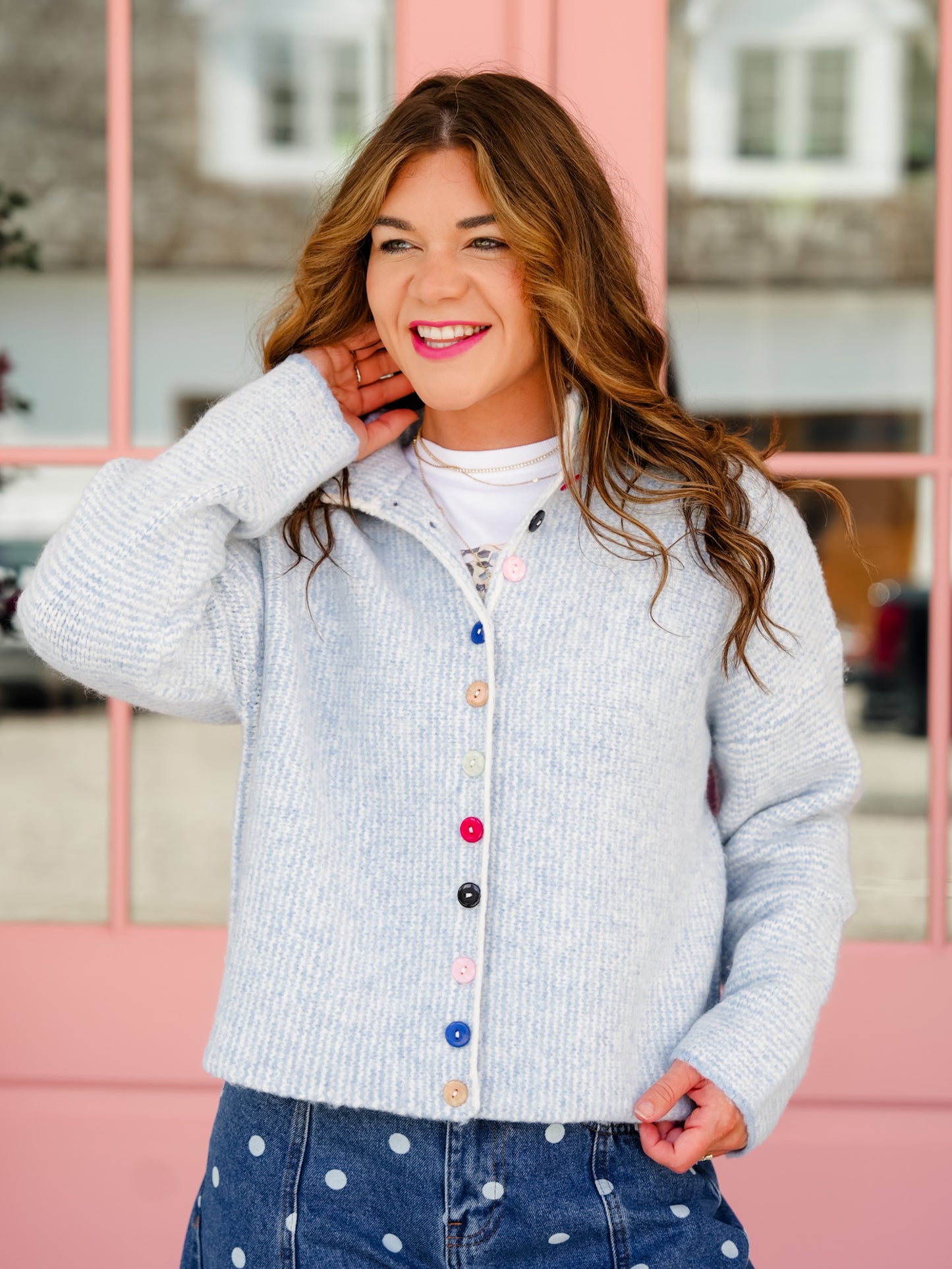 Stripe Long Sleeve Cardigan with Multi Color Buttons