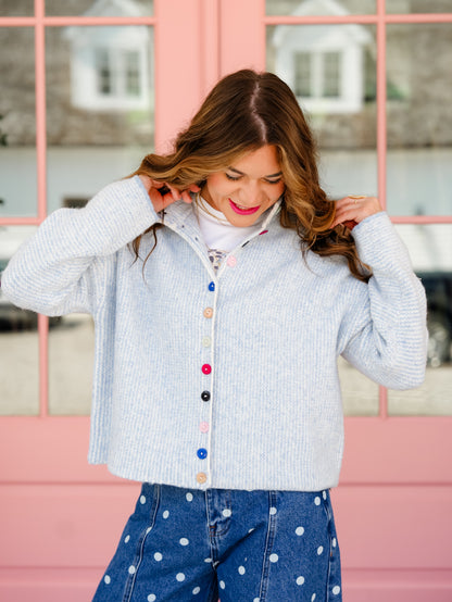 Stripe Long Sleeve Cardigan with Multi Color Buttons