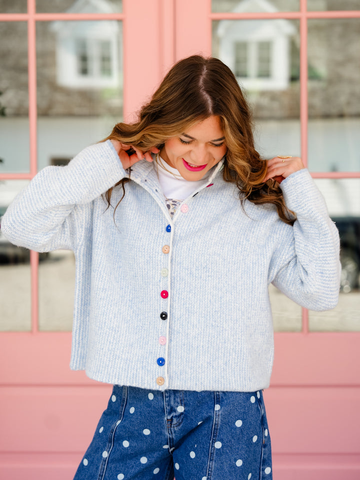 Stripe Long Sleeve Cardigan with Multi Color Buttons - Freckled Poppy