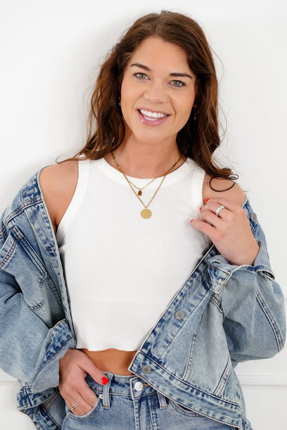 Ribbed Knit High Neck Cropped Tank Top