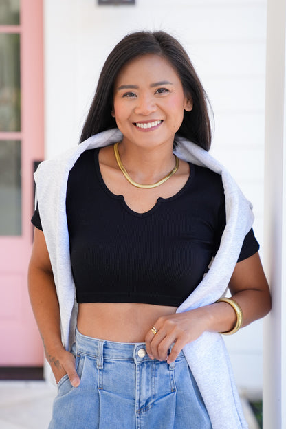 Door Buster! Ribbed Short Sleeve Cropped Top