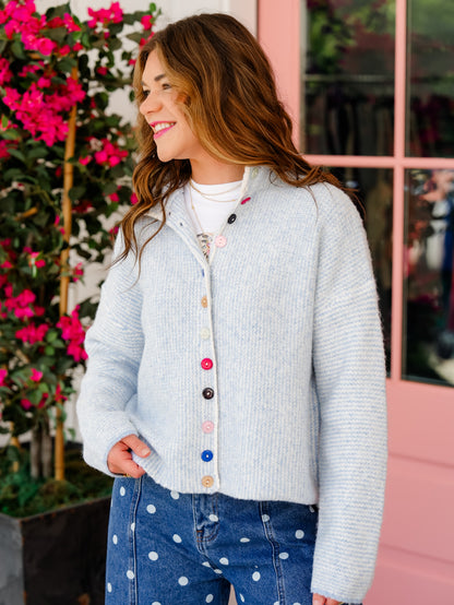 Stripe Long Sleeve Cardigan with Multi Color Buttons