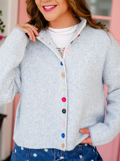 Stripe Long Sleeve Cardigan with Multi Color Buttons