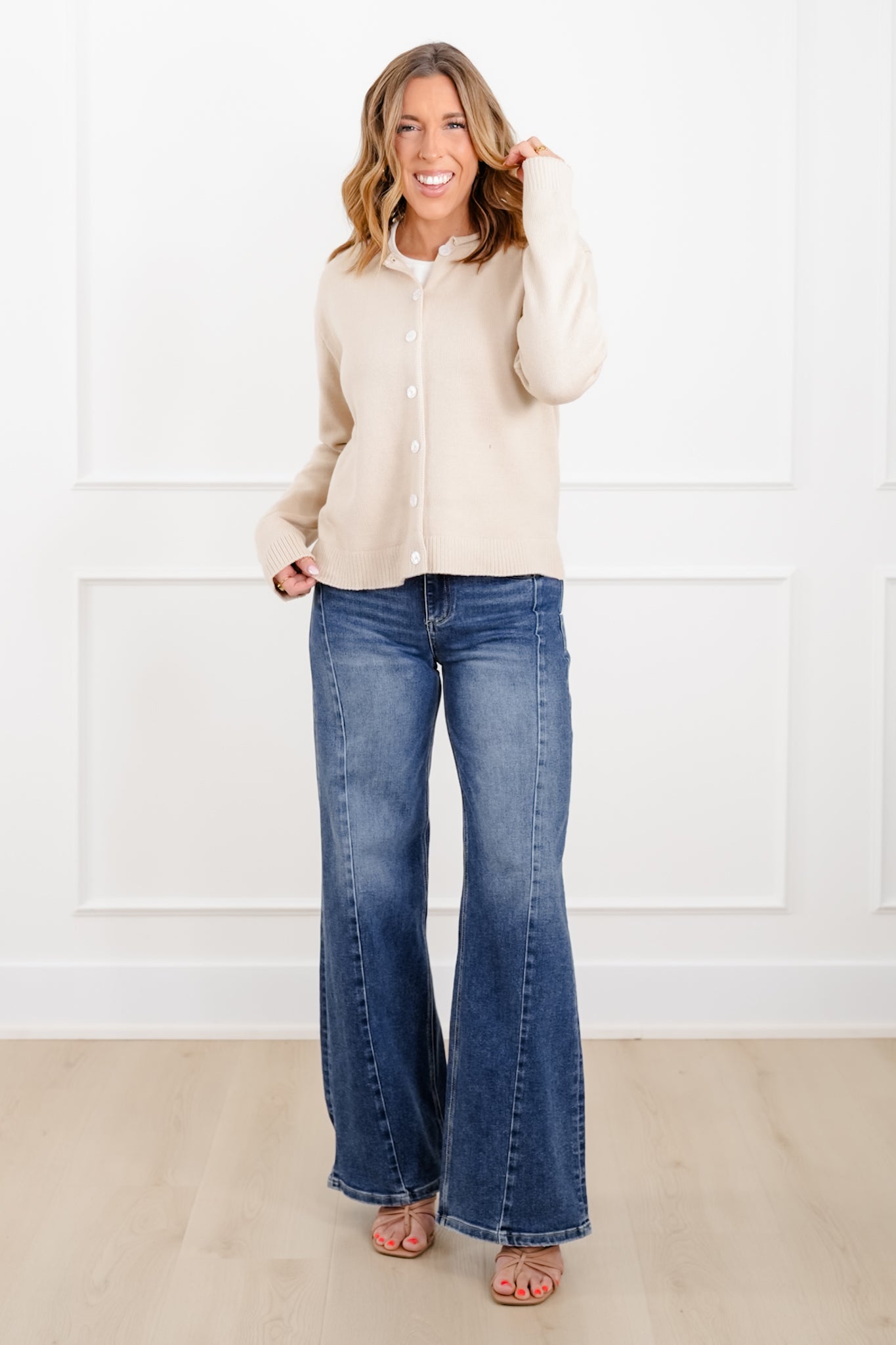 Natural Long Sleeve Button Down Cardigan