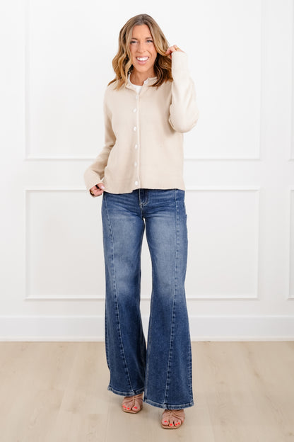 Natural Long Sleeve Button Down Cardigan