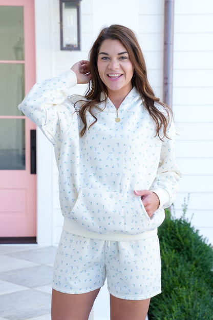 Floral And Bow Print Long Sleeve Pullover Sweatshirt