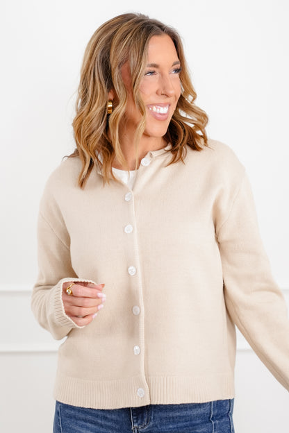 Natural Long Sleeve Button Down Cardigan