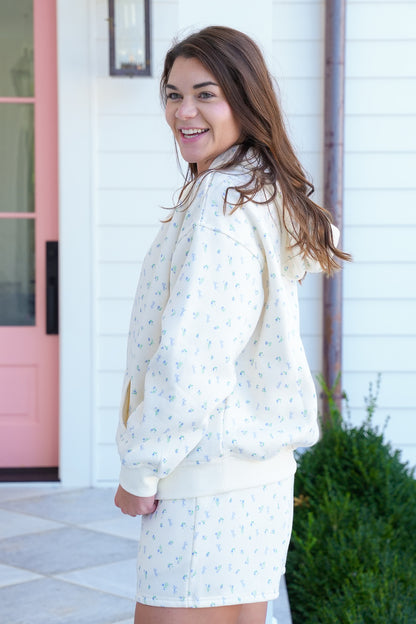 Floral And Bow Print Long Sleeve Pullover Sweatshirt