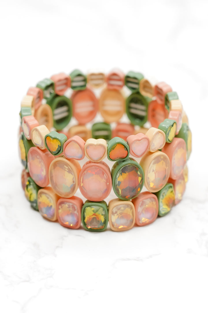Treasure Jewels Hearts Bejeweled Stack Bracelet Set - Freckled Poppy