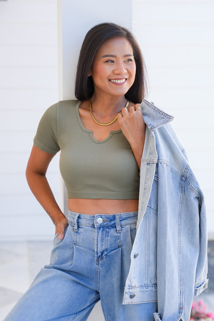 Door Buster! Ribbed Short Sleeve Cropped Top