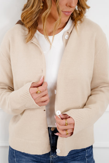 Natural Long Sleeve Button Down Cardigan
