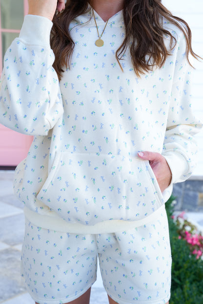 Floral And Bow Print Long Sleeve Pullover Sweatshirt