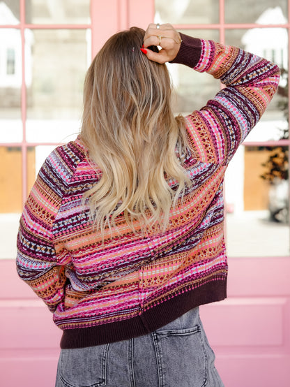 Multi Color Knit Long Sleeve Mock Neck Sweater