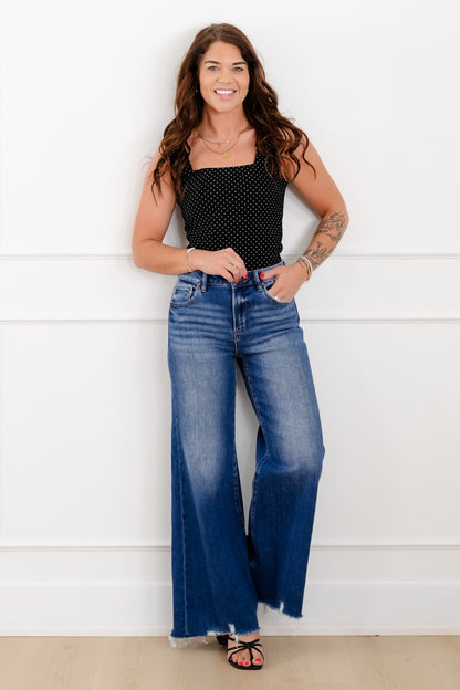 Plus/Reg Polka Dot Square Neck Tank Top