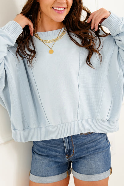Washed Dolman Sleeve Sweatshirt with Waffle Knit Trim