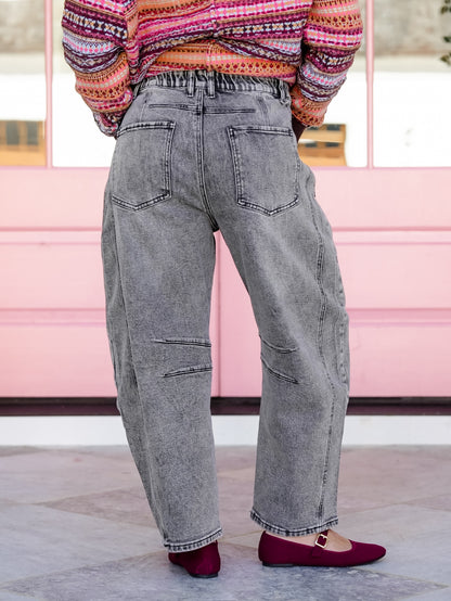 Black Wash Barrel Jeans with Studs and Star Detail