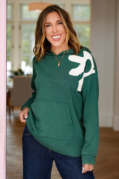 Long Sleeve Hooded Top with Flower Patch