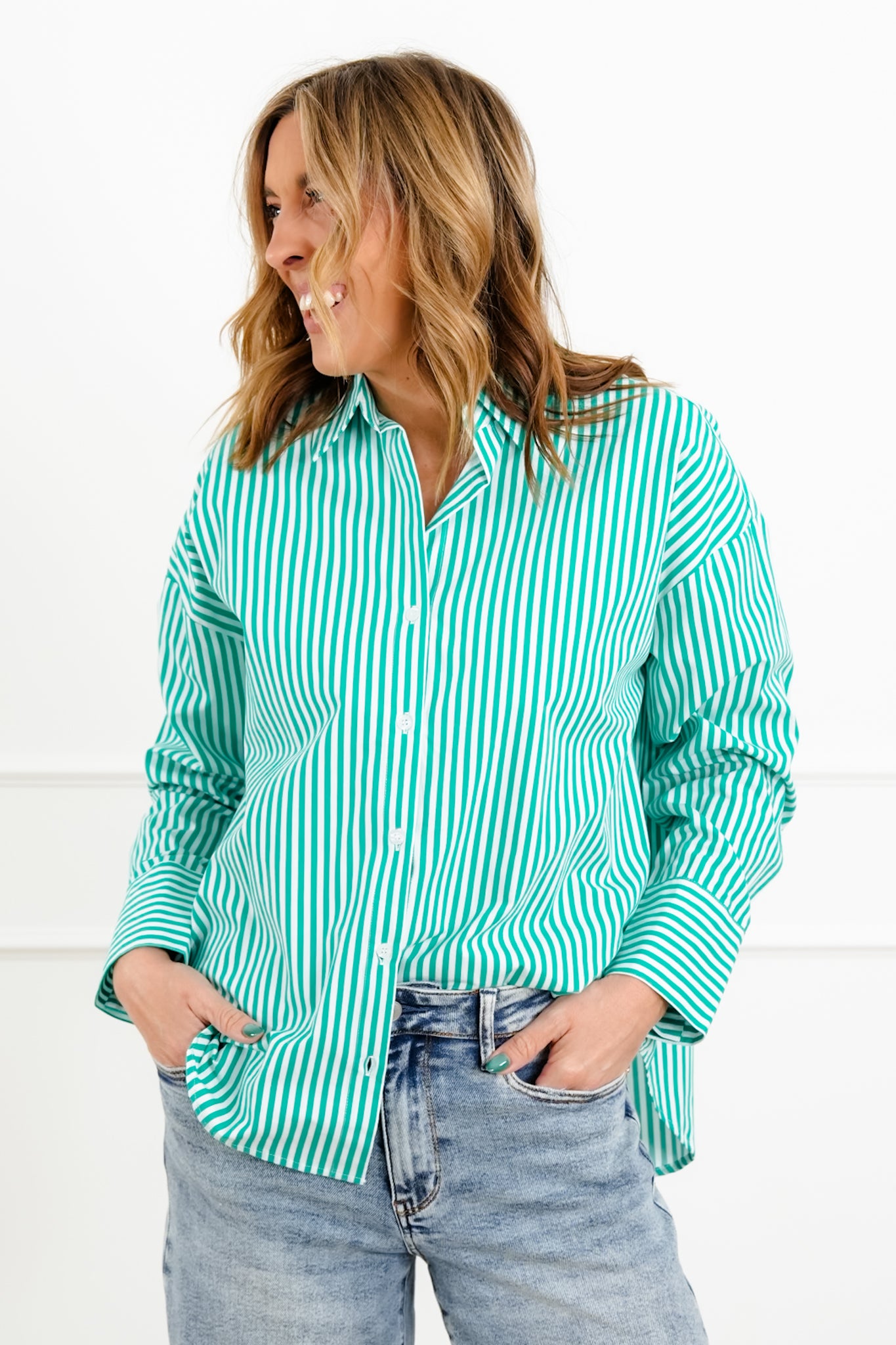 Striped Long Sleeve Button Up Blouse