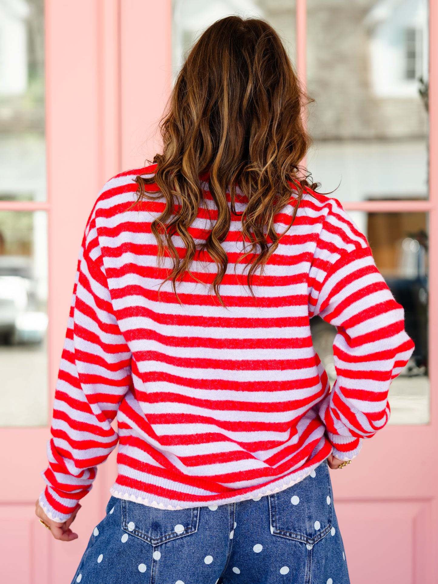 Stripe Long Sleeve Pullover Sweater with Crochet Trim