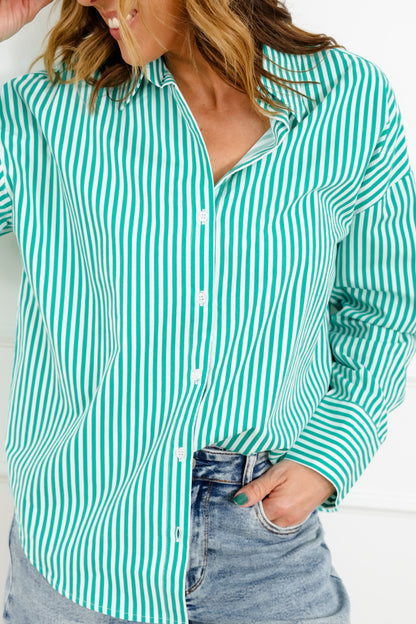 Striped Long Sleeve Button Up Blouse