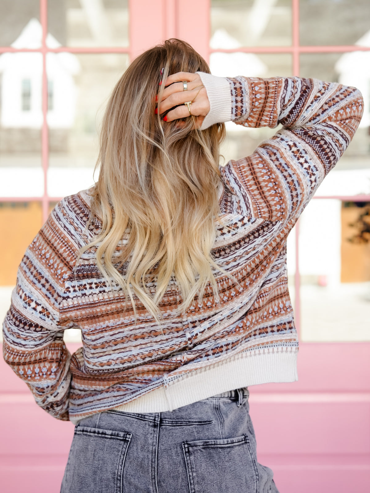 Multi Color Knit Long Sleeve Mock Neck Sweater