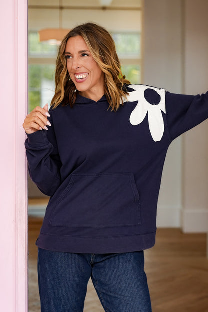 Long Sleeve Hooded Top with Flower Patch