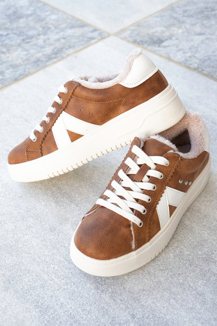 Corky's "Tailgate" Distressed Vegan Leather Platform Sneaker with Vegan Fur Lining