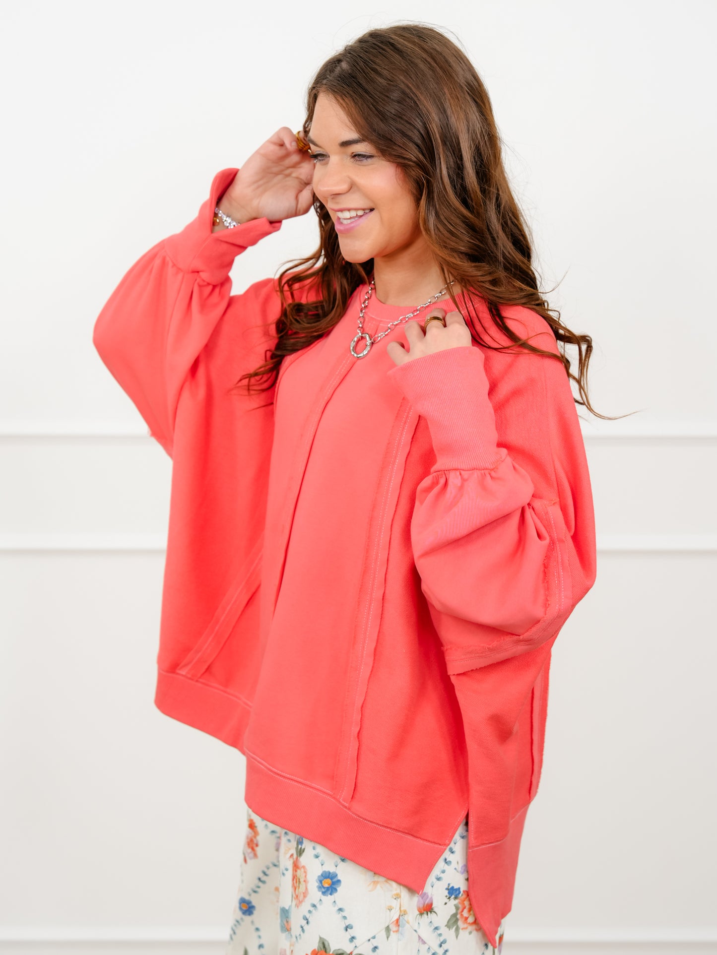 Solid Long Sleeve Top with Reverse Seams