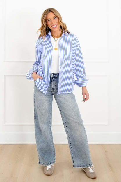 Striped Long Sleeve Button Up Blouse