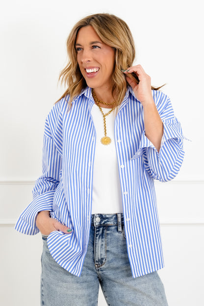 Striped Long Sleeve Button Up Blouse