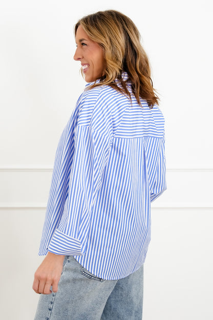 Striped Long Sleeve Button Up Blouse